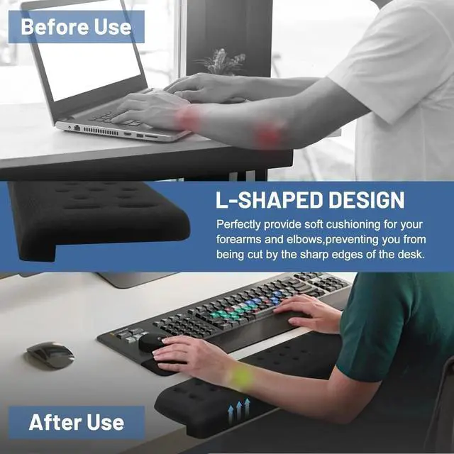 Alt view image 2 of 6 - Memory Foam Desk Arm Rest Pad for Forearms, Ergonomic Elbow Wrist Rest