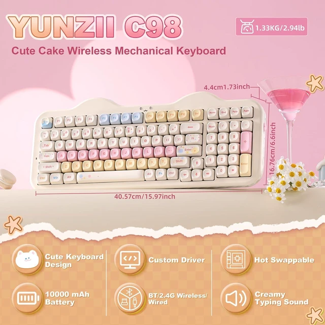 Alt view image 2 of 7 - C98 Cute Cake Wireless Mechanical Keyboard (Beige, Candy Switch)