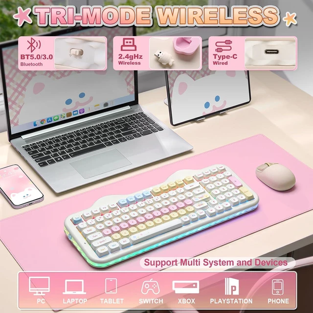 Alt view image 3 of 7 - C98 Cute Cake Wireless Mechanical Keyboard (Beige, Candy Switch)