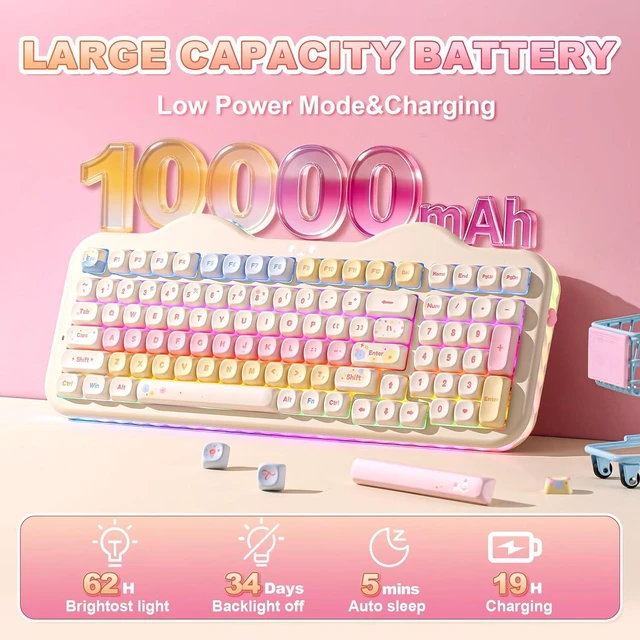 Alt view image 6 of 7 - C98 Cute Cake Wireless Mechanical Keyboard (Beige, Candy Switch)