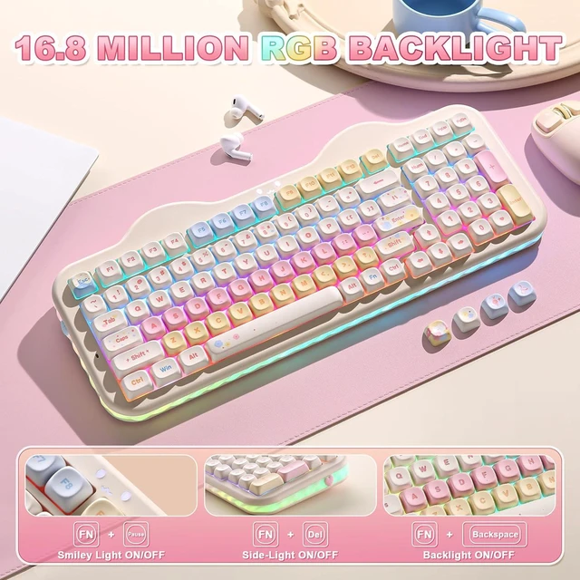 Alt view image 7 of 7 - C98 Cute Cake Wireless Mechanical Keyboard (Beige, Candy Switch)
