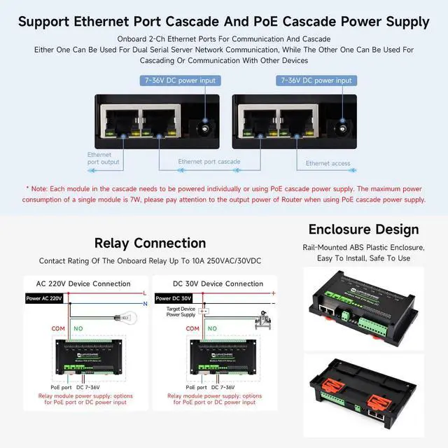 Alt view image 7 of 7 - Dual Ethernet Ports 8-ch Relay Module (C), Modbus RTU Protocol, PoE Power Supply, with Various Isolation and Protection Circuits, Industrial Grade Rail-Mount Case
