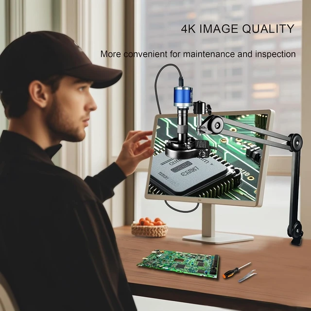 Alt view image 6 of 6 - 48MP 4K Digital Microscope, 150X Zoom C-Mount, HDMI/Type-C/USB with LED Ring Light