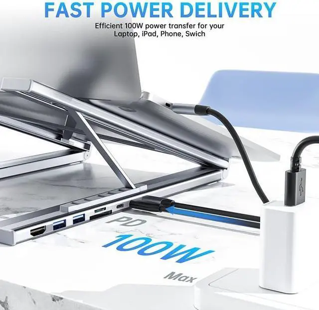 Alt view image 3 of 7 - Miraclew 8-in-1 USB-C Laptop Stand,2025New 8 in 1 USB C Laptop Docking Station Stand with 4K HDMI,2 USB 3.0,PD 100W,8 in 1 USBC Hub Tablet StandUniversal Dock Station Plug Play for Home,Offices