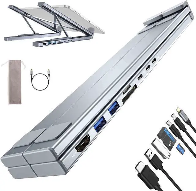 Main image of Miraclew 8-in-1 USB-C Laptop Stand,2025New 8 in 1 USB C Laptop Docking Station Stand with 4K HDMI,2 USB 3.0,PD 100W,8 in 1 USBC Hub Tablet StandUniversal Dock Station Plug Play for Home,Offices