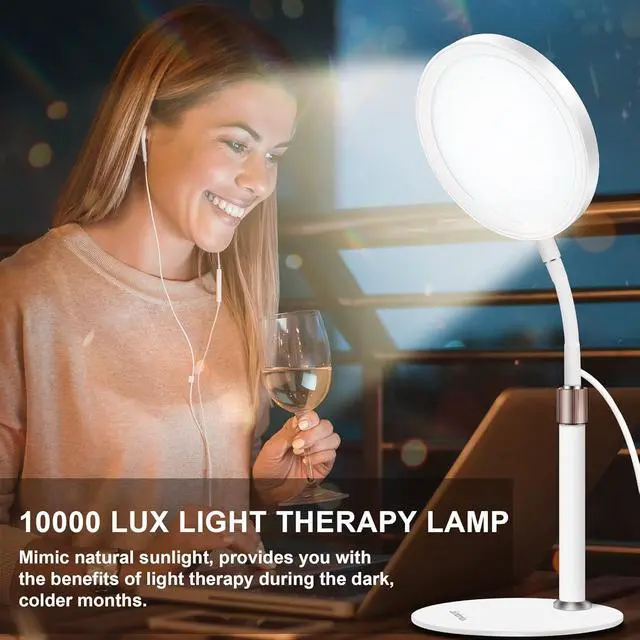 Alt view image 2 of 7 - Light Therapy Lamp, UV-Free 10000 Lux Therapy Light with 3 Color Temperature Modes & Adjustable Brightness & Timer, Happy Therapy Lamp for Lift Mood