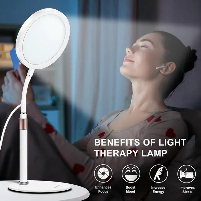 Alt view image 3 of 7 - Light Therapy Lamp, UV-Free 10000 Lux Therapy Light with 3 Color Temperature Modes & Adjustable Brightness & Timer, Happy Therapy Lamp for Lift Mood