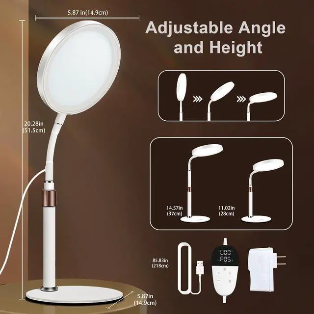 Alt view image 7 of 7 - Light Therapy Lamp, UV-Free 10000 Lux Therapy Light with 3 Color Temperature Modes & Adjustable Brightness & Timer, Happy Therapy Lamp for Lift Mood