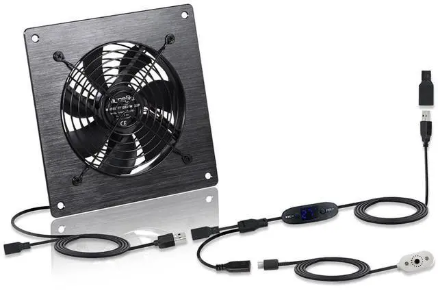 Main image of 120mm Temperature-Controlled USB/DC Silent Cooling Fan - 5V/12V Dual Voltage,6-Inch, 10-Speed Adjustable - for AV Cabinets, Server Racks, Greenhouses & RVs