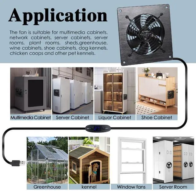 Alt view image 2 of 7 - 120mm Temperature-Controlled USB/DC Silent Cooling Fan - 5V/12V Dual Voltage,6-Inch, 10-Speed Adjustable - for AV Cabinets, Server Racks, Greenhouses & RVs