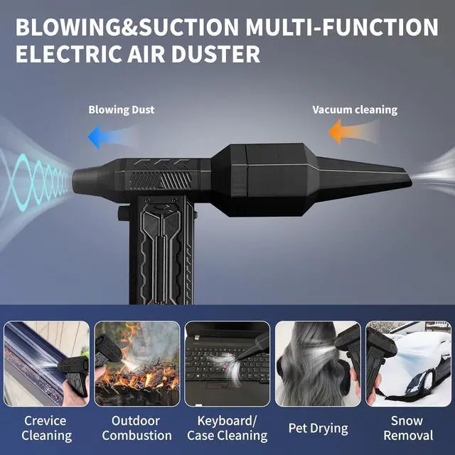Alt view image 2 of 7 - Electric Air Duster, 13000RPM Rechargeable Air Duster with 10000mAh Battery, Cordless Compressed Air Duster for Electronics, PC, Keyboard, Laptop, Car Detailing  No Chemicals, No Refills