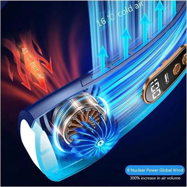 Alt view image 5 of 6 - Mute USB Personal Fan Digital Display 5 Speeds Rechargeable Bladeless Portable Neck Fan Home School Office(Black standard)