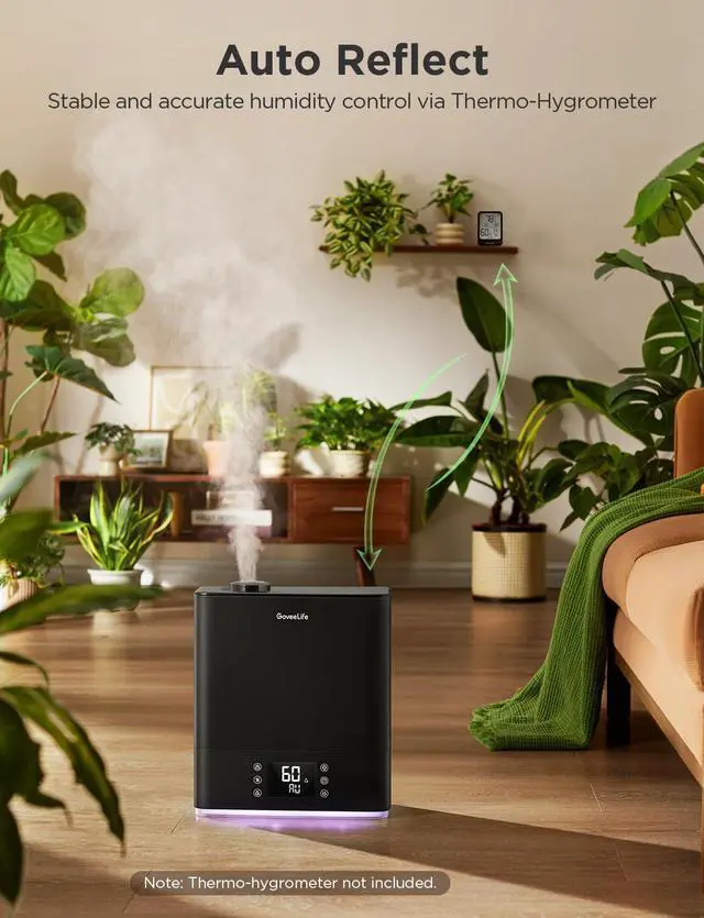 Alt view image 3 of 7 - GoveeLife Smart Humidifiers for Bedroom Large Room, Top-Fill Cool Mist 6L WiFi Air Humidifier, Auto Mode, App & Voice Control, 60H Runtime, Rapid Humidification, RGB Nightlight Baby Plants, Black
