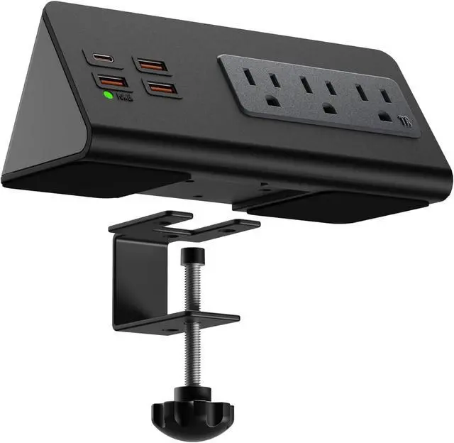 Alt view image 3 of 7 - Desk Clamp Mount Power Charge Station: 3 AC Outlets, 4 USB Ports (USB - C Included), Fast Charging. Perfect for Home Office, Hotel & Dormitory (Black, 2 - Piece Set)
