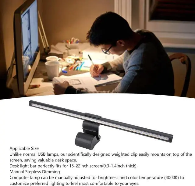 Alt view image 6 of 7 - LED Computer Display Light, Computer Display Light Bar, Stepless Dimming Computer Light Bar for Home and Office Use, USB Powered, Touch Control
