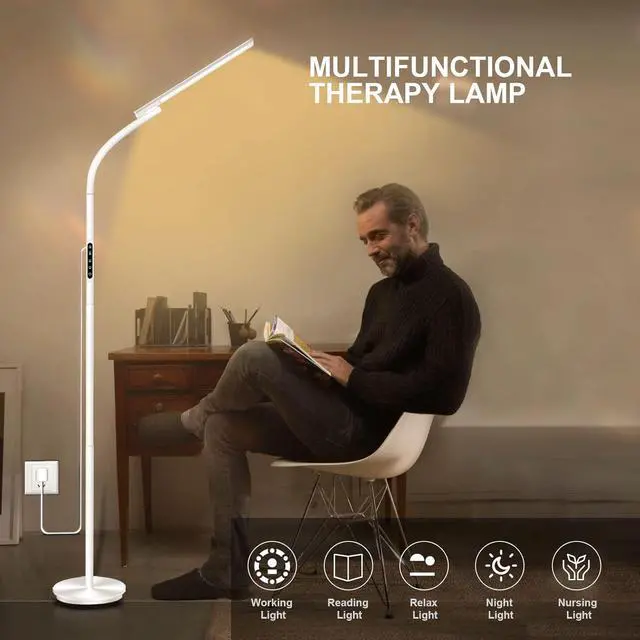 Alt view image 4 of 7 - Light Therapy Lamp,10000 Lux Happy Therapy Light, Floor Sun Therapy Lamp with Remote & Touch Control & Adjustable Gooseneck for Reading/Office/Home