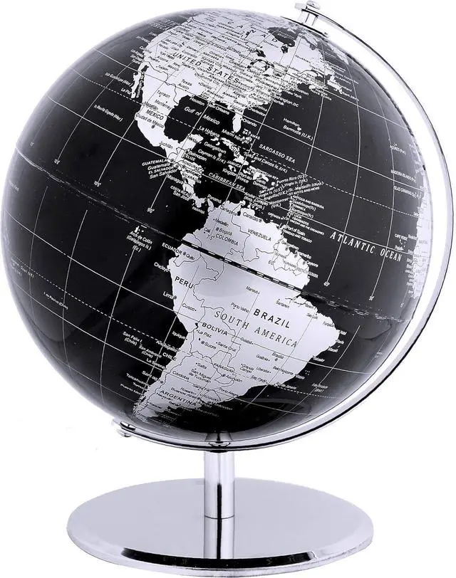 Main image of ANNOVA Metallic World Globe Black  Educational/Geographic/Modern Desktop Decoration - Stainless Steel Arc and Base/Earth World - Metallic Black - for School, Home, and Office (10-Inch)