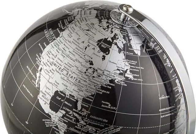 Alt view image 2 of 6 - ANNOVA Metallic World Globe Black  Educational/Geographic/Modern Desktop Decoration - Stainless Steel Arc and Base/Earth World - Metallic Black - for School, Home, and Office (10-Inch)