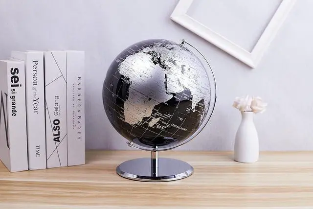 Alt view image 4 of 6 - ANNOVA Metallic World Globe Black  Educational/Geographic/Modern Desktop Decoration - Stainless Steel Arc and Base/Earth World - Metallic Black - for School, Home, and Office (10-Inch)
