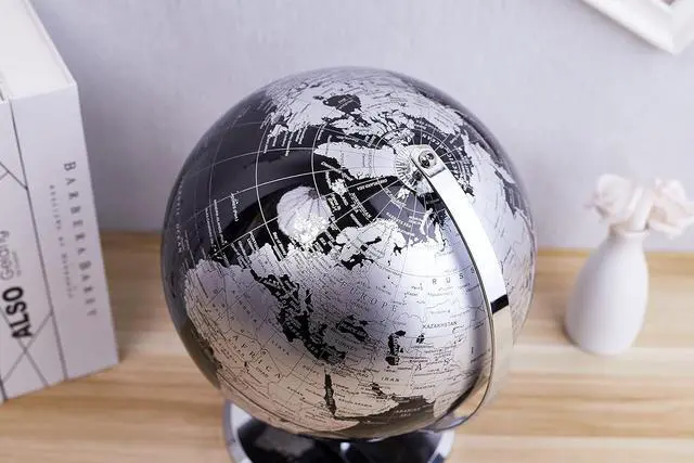 Alt view image 6 of 6 - ANNOVA Metallic World Globe Black  Educational/Geographic/Modern Desktop Decoration - Stainless Steel Arc and Base/Earth World - Metallic Black - for School, Home, and Office (10-Inch)