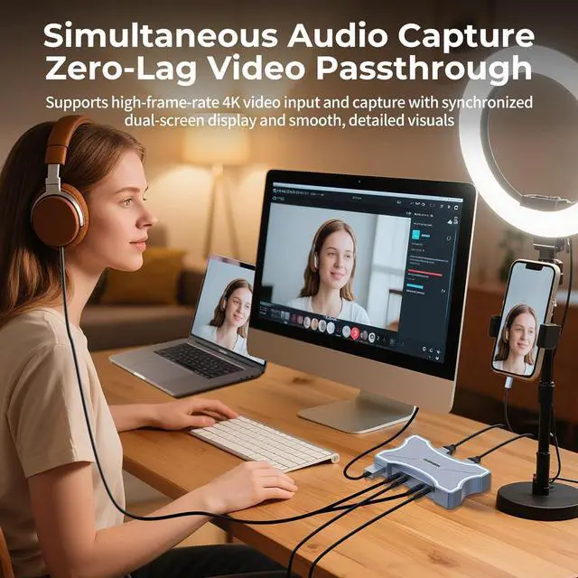 Alt view image 5 of 7 - 4K HDMI Capture Card with Touch LED, Dual in/Loop-Out, USB 3.0, 4K@60Hz/ 2K@144Hz Video Capture, Mic/Line in, 4 Audio Outputs, Efficient Cooling, Streaming and Gaming for Switch2/1