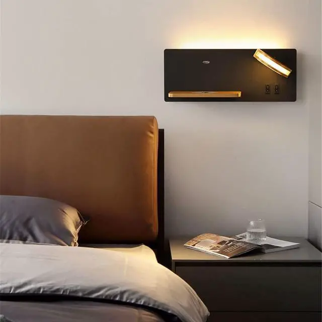 Alt view image 4 of 7 - 11 W LED Indoor Wall Light with 2 Switches, Includes USB Port and Qi Wireless Charger, Warm White 3000 K Bedside Table with 360° Adjustable 5 W Reading Lamp for Bedroom, Living Room,