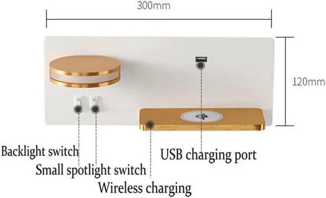 Alt view image 5 of 7 - 11 W LED Indoor Wall Light with 2 Switches, Includes USB Port and Qi Wireless Charger, Warm White 3000 K Bedside Table with 360° Adjustable 5 W Reading Lamp for Bedroom, Living Room,