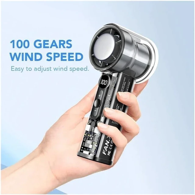 Alt view image 5 of 7 - New Handheld Mini Fan LCD Display 100 Speed Adjustable High Airflow 3000mA USB Rechargeable Outdoor Portable Fan(White)