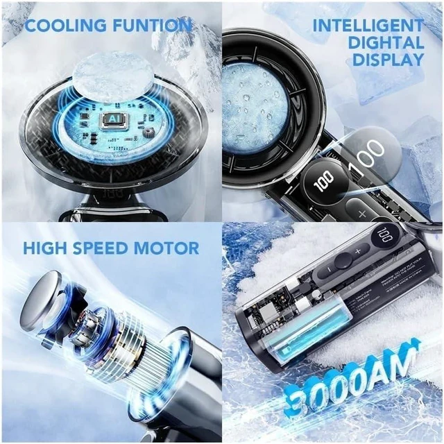 Alt view image 7 of 7 - New Handheld Mini Fan LCD Display 100 Speed Adjustable High Airflow 3000mA USB Rechargeable Outdoor Portable Fan(White)