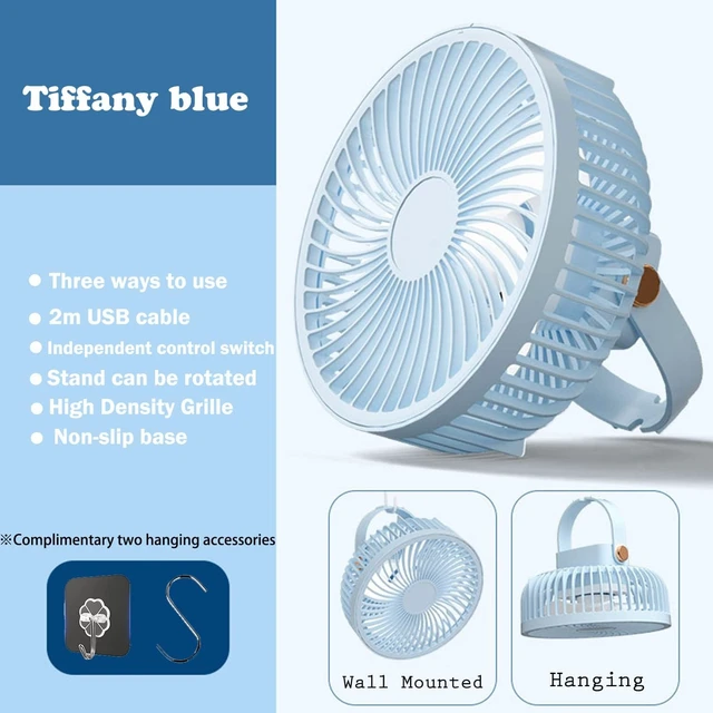 Alt view image 4 of 6 - Kiven USB Desk Fan Portable Mini Fans with Remote Control 3 ways Mount, Quiet Operation and 360°Air Supply,Adjustable Angle Bedside Fan for Dormitory,Office,Bedroom,pets fan,Car Outdoor Travel(Blue)