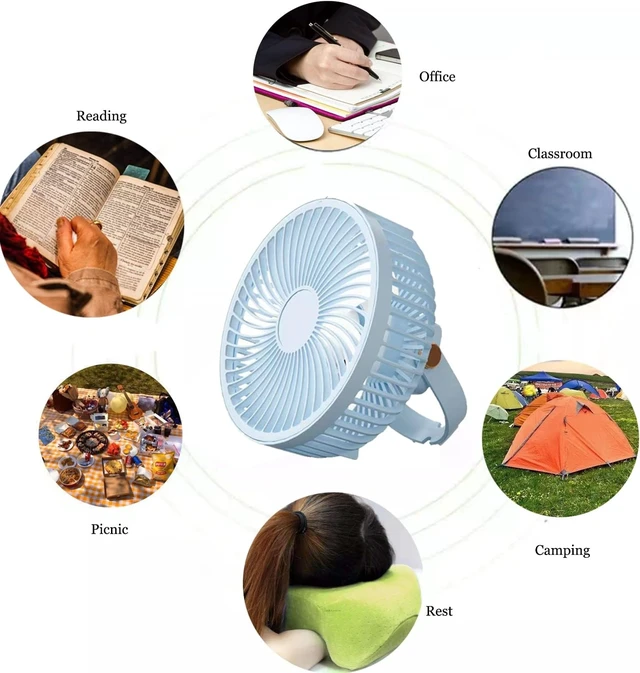 Alt view image 5 of 6 - Kiven USB Desk Fan Portable Mini Fans with Remote Control 3 ways Mount, Quiet Operation and 360°Air Supply,Adjustable Angle Bedside Fan for Dormitory,Office,Bedroom,pets fan,Car Outdoor Travel(Blue)