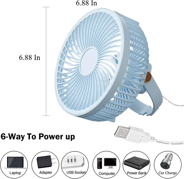 Alt view image 6 of 6 - Kiven USB Desk Fan Portable Mini Fans with Remote Control 3 ways Mount, Quiet Operation and 360°Air Supply,Adjustable Angle Bedside Fan for Dormitory,Office,Bedroom,pets fan,Car Outdoor Travel(Blue)