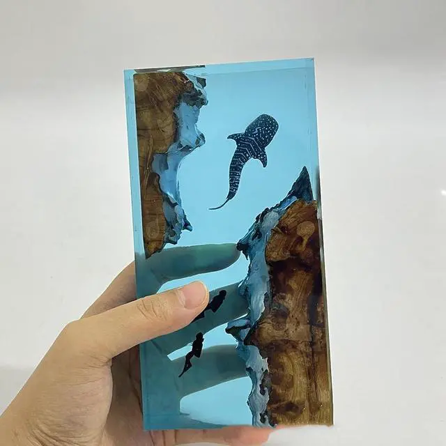Alt view image 4 of 7 - Whale Shark and Diver Resin Night Light Scuba Diving Deep Sea Exploration Wood Lamp Home Decoration Gift (6 * 4 inch)