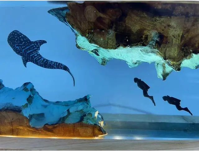 Alt view image 6 of 7 - Whale Shark and Diver Resin Night Light Scuba Diving Deep Sea Exploration Wood Lamp Home Decoration Gift (6 * 4 inch)