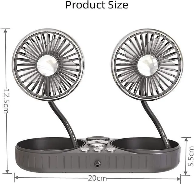 Alt view image 2 of 7 - Portable USB Vehicle Fan with Dual Head Car Cooling Fans with USB Plug 360 Degree Rotation Auto Cooling Fan 3 Speed Strong Wind Desk Fan for Home Outdoor Vehicle Desktop,Green