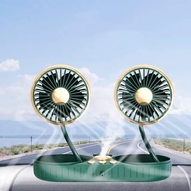 Alt view image 3 of 7 - Portable USB Vehicle Fan with Dual Head Car Cooling Fans with USB Plug 360 Degree Rotation Auto Cooling Fan 3 Speed Strong Wind Desk Fan for Home Outdoor Vehicle Desktop,Green