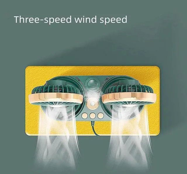 Alt view image 5 of 7 - Portable USB Vehicle Fan with Dual Head Car Cooling Fans with USB Plug 360 Degree Rotation Auto Cooling Fan 3 Speed Strong Wind Desk Fan for Home Outdoor Vehicle Desktop,Green