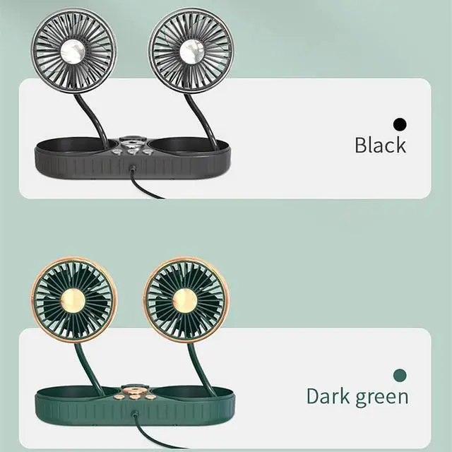 Alt view image 6 of 7 - Portable USB Vehicle Fan with Dual Head Car Cooling Fans with USB Plug 360 Degree Rotation Auto Cooling Fan 3 Speed Strong Wind Desk Fan for Home Outdoor Vehicle Desktop,Green