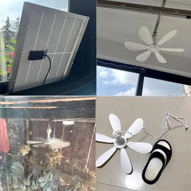 Alt view image 3 of 7 - Solar Fan with Remote Control 6/10w Solar Panel 6V Usb Ceiling Fans 6 Pieces Inserted ABS Blades Can Be Use for 8 Hours