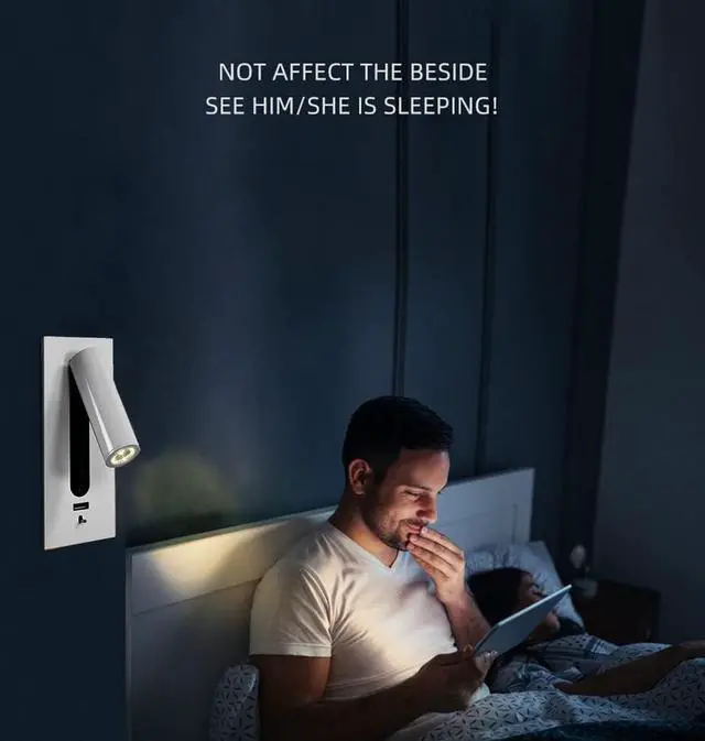 Alt view image 2 of 7 - Modern LED Bedside Reading Lamp Wall Mounted with Switch & USB Port Fast Charging 5V 2.1A 3W Warm White 3000K 350° Adjustable Black Set of 2 Perfect for Bedroom & Living Room (White Set of 2)