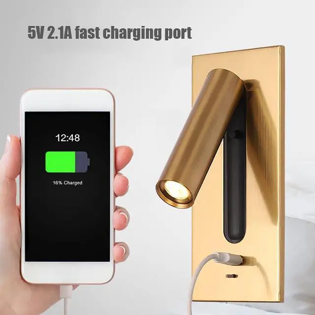 Alt view image 6 of 7 - Modern LED Bedside Reading Lamp Wall Mounted with Switch & USB Port Fast Charging 5V 2.1A 3W Warm White 3000K 350° Adjustable Black Set of 2 Perfect for Bedroom & Living Room (White Set of 2)