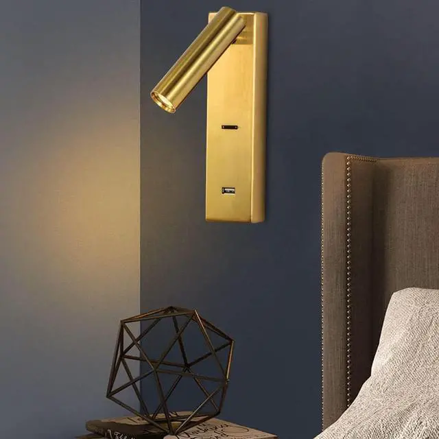Alt view image 3 of 6 - Lampe De Lecture Led Moderne Avec Prise USB, Applique Murale Réglable Pivotante À 350 ° + 90 °, Lampe De Chevet Dorée, Luminaires Décoratifs Simples Pour Chambre À Coucher (3000K)