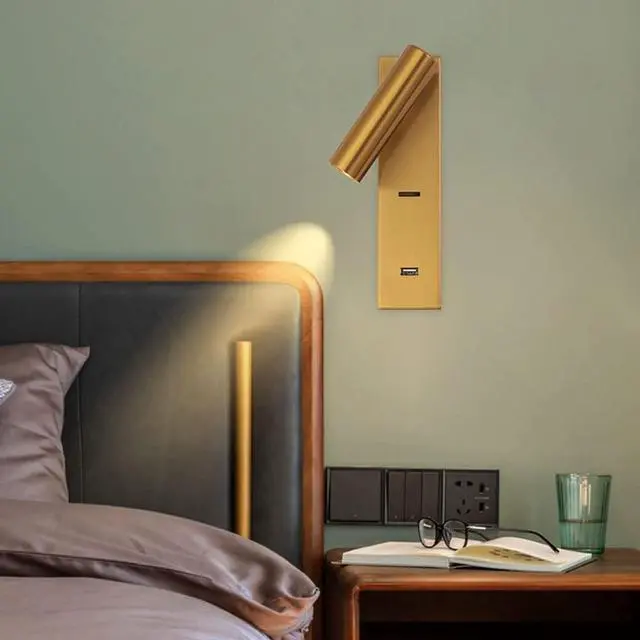 Alt view image 2 of 6 - Lampe De Lecture Led Moderne Avec Prise USB, Applique Murale Réglable Pivotante À 350 ° + 90 °, Lampe De Chevet Dorée, Luminaires Décoratifs Simples Pour Chambre À Coucher (3000K)