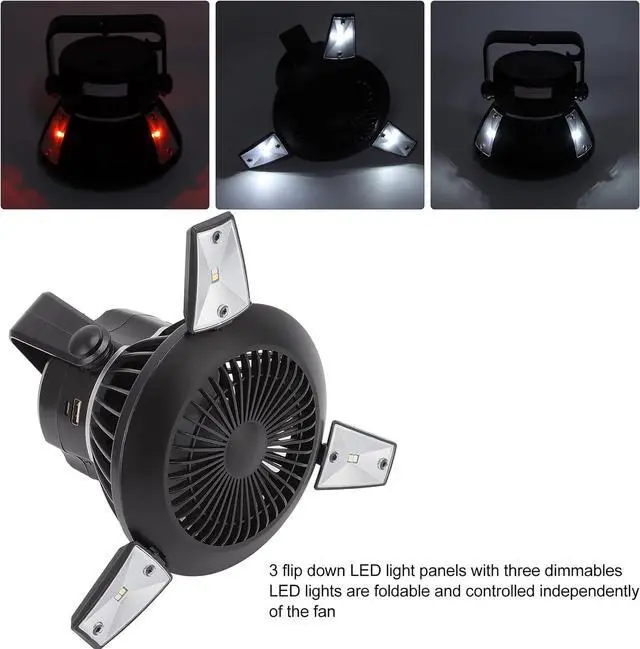 Alt view image 3 of 7 - 3 in 1 Solar Camping Fan with LED Light - Portable and Hangable Outdoor Tent Fan, USB Rechargeable