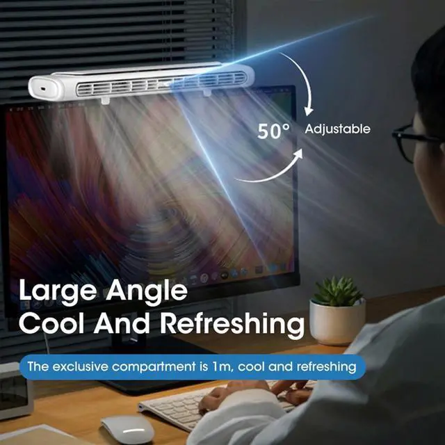 Alt view image 4 of 7 - 2 in 1 Monitor Clip On Fan, Bladeless Computer Cooling Fan for Office, Ultra Quiet USB Desk Fan Small Tower Fan for Desk, Suitable for Flat and Curved Monitor, Laptop (Color : White)
