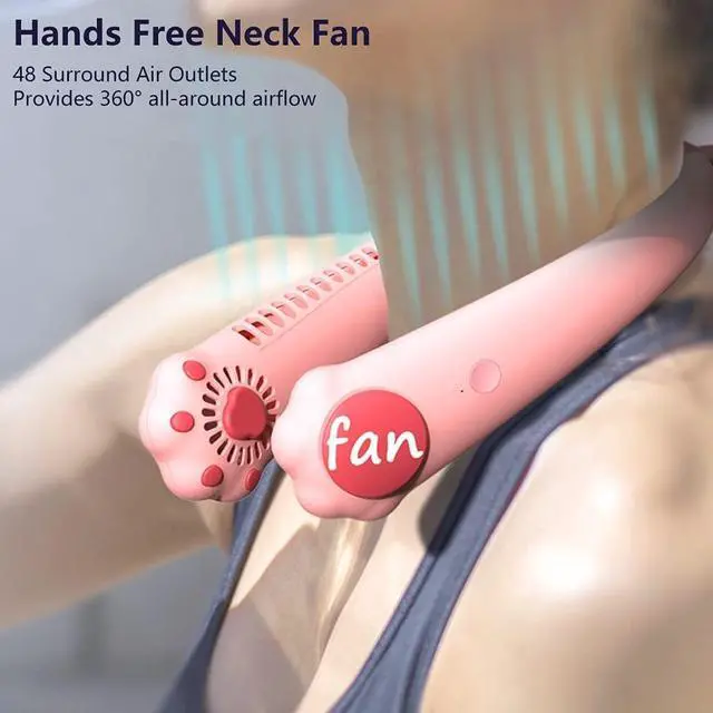 Alt view image 2 of 7 - Cartoon Hanging Neck Fan Portable, Mini USB Cat Claw Bladeless Fan, Hands Free Neckband Silent Fan, Air Cooler Wearable Fan for Sport Office Outdoor, Kids Girls Boys Women Gift White