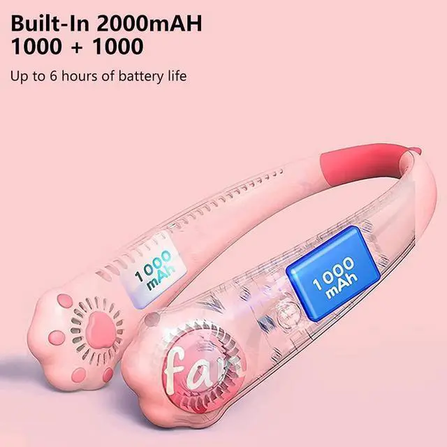 Alt view image 5 of 7 - Cartoon Hanging Neck Fan Portable, Mini USB Cat Claw Bladeless Fan, Hands Free Neckband Silent Fan, Air Cooler Wearable Fan for Sport Office Outdoor, Kids Girls Boys Women Gift White