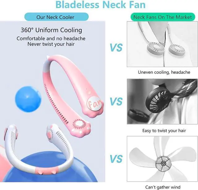 Alt view image 4 of 7 - Cartoon Hanging Neck Fan Portable, Mini USB Cat Claw Bladeless Fan, Hands Free Neckband Silent Fan, Air Cooler Wearable Fan for Sport Office Outdoor, Kids Girls Boys Women Gift White