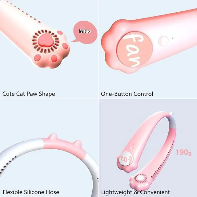 Alt view image 6 of 7 - Cartoon Hanging Neck Fan Portable, Mini USB Cat Claw Bladeless Fan, Hands Free Neckband Silent Fan, Air Cooler Wearable Fan for Sport Office Outdoor, Kids Girls Boys Women Gift White