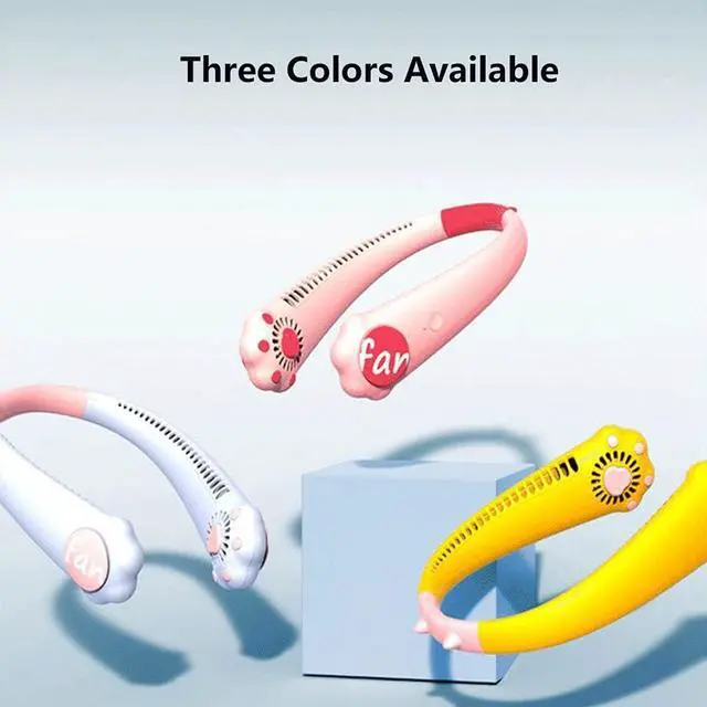Alt view image 7 of 7 - Cartoon Hanging Neck Fan Portable, Mini USB Cat Claw Bladeless Fan, Hands Free Neckband Silent Fan, Air Cooler Wearable Fan for Sport Office Outdoor, Kids Girls Boys Women Gift White